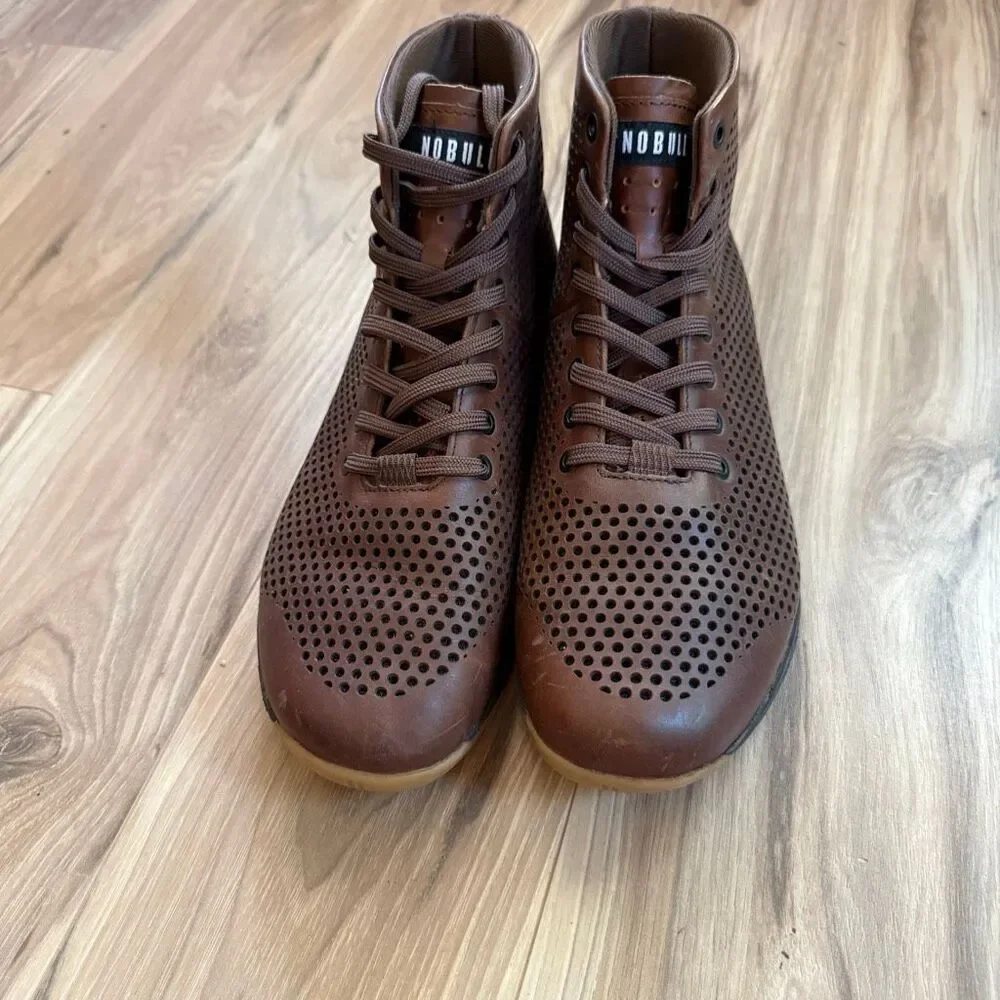NOBULL Men’s Brown Perforated High-Top Coffee Leather Trainer Sneakers Shoes Siz